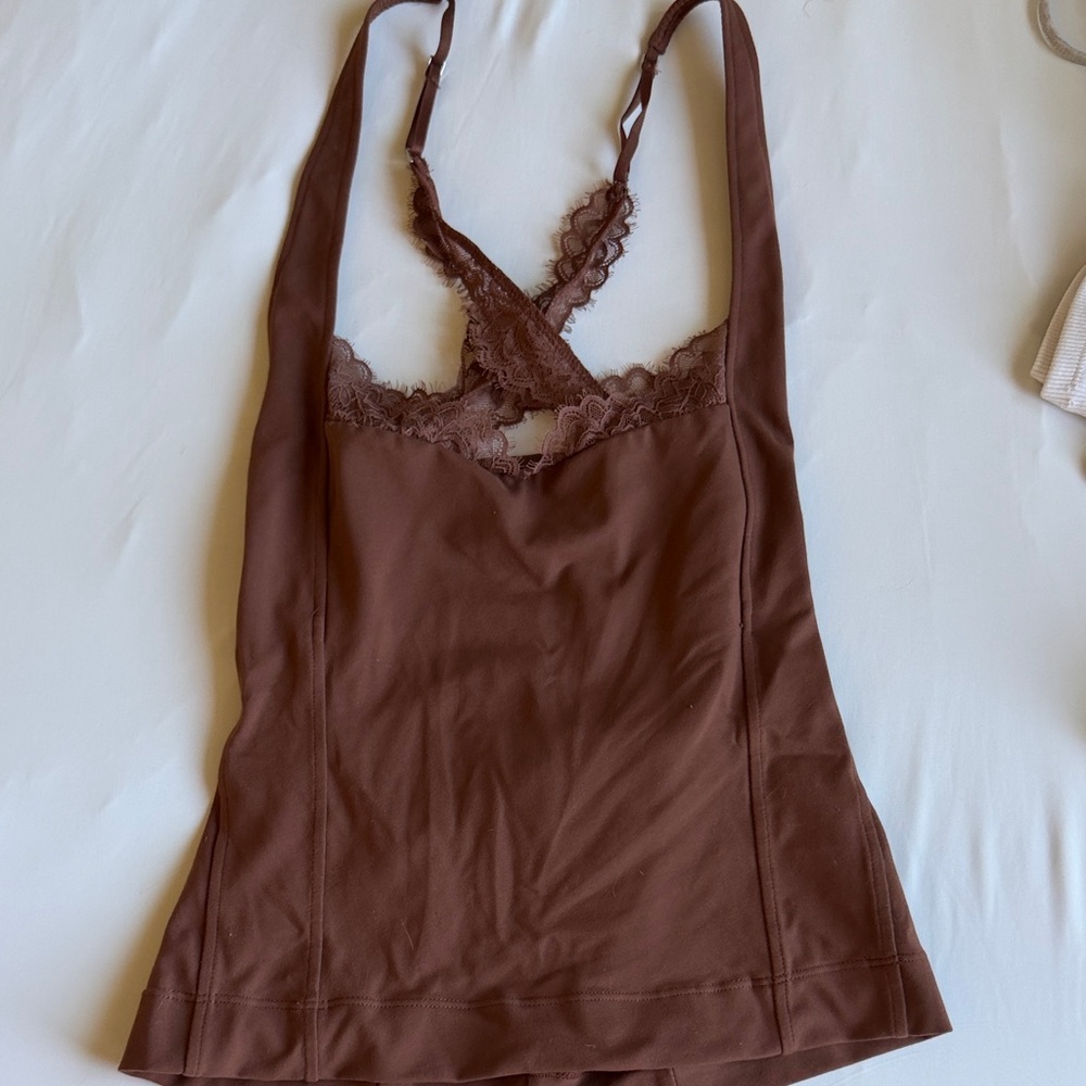 Free People Brown Lace Trim Tank Top